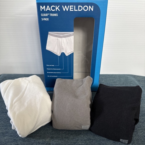 Mack Weldon Cloud FX Trunks 3-PACK  Size Small Black/Gray/White No-Roll Waist - Picture 1 of 5